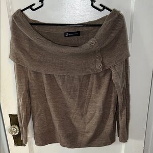 New York & Company Taupe Off-Shoulder Sweater